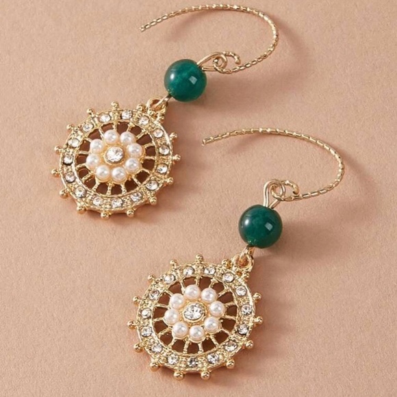 Faux Pearl Wheel Drop Earrings - Picture 7 of 10